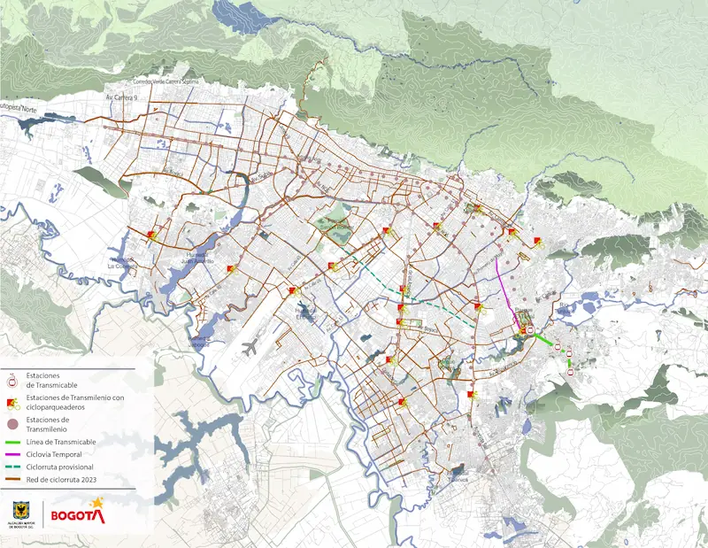 Mapa de las redes y espacios de ciclorruta para los habitantes