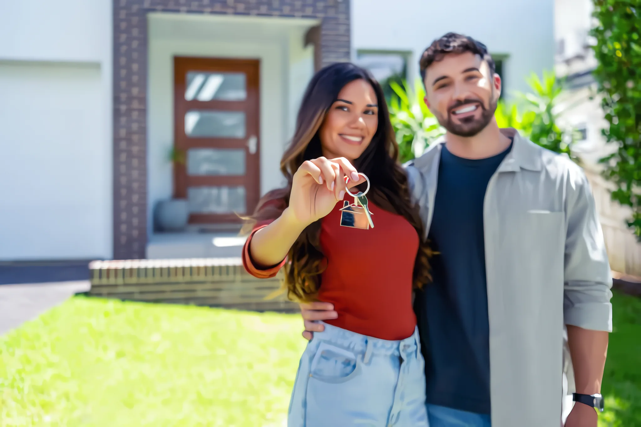 Pareja feliz con su nuevo hogar