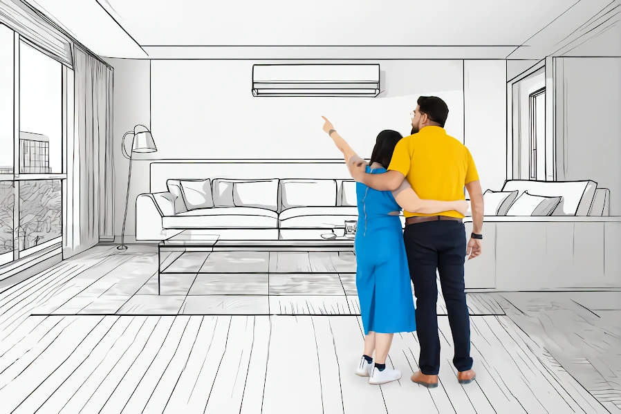 Representación de una pareja viendo su vivienda