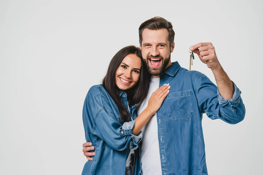 Pareja feliz con las llaves de su vivienda