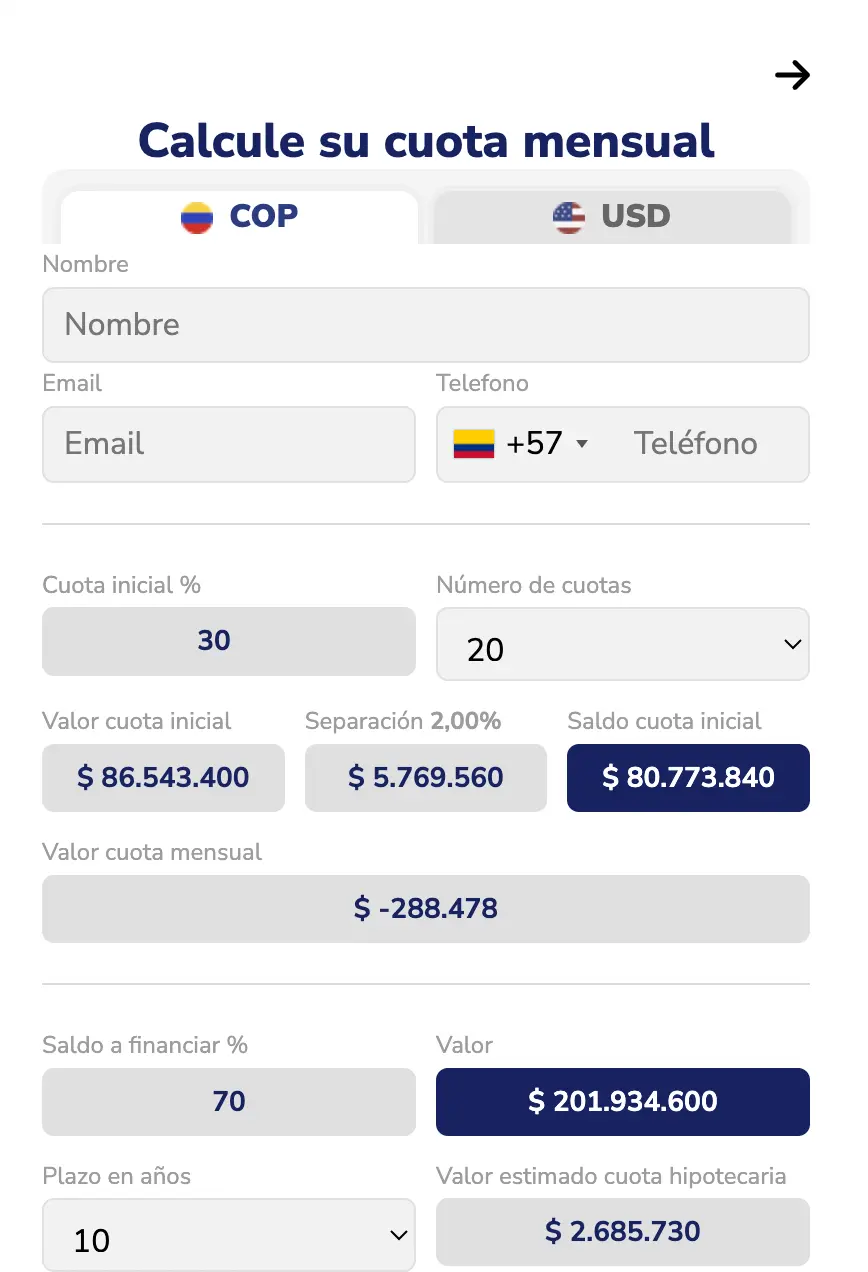 Simulador de crédito hipotecario