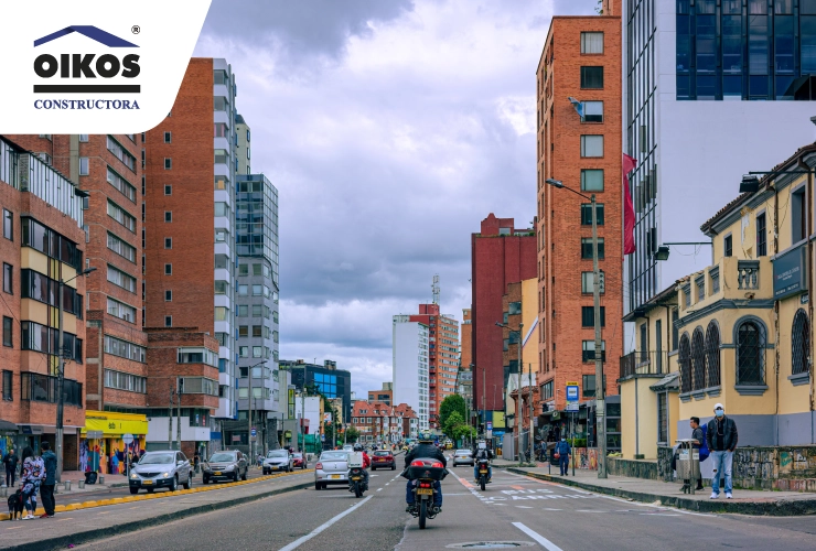 Vista urbana del sector El Lago en Bogotá, cerca del proyecto OIKOS Lumina 77.