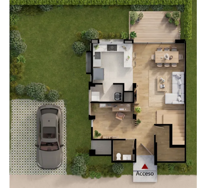 Plano del primer piso de la Casa Caobo en OIKOS Savanna Palo Alto
