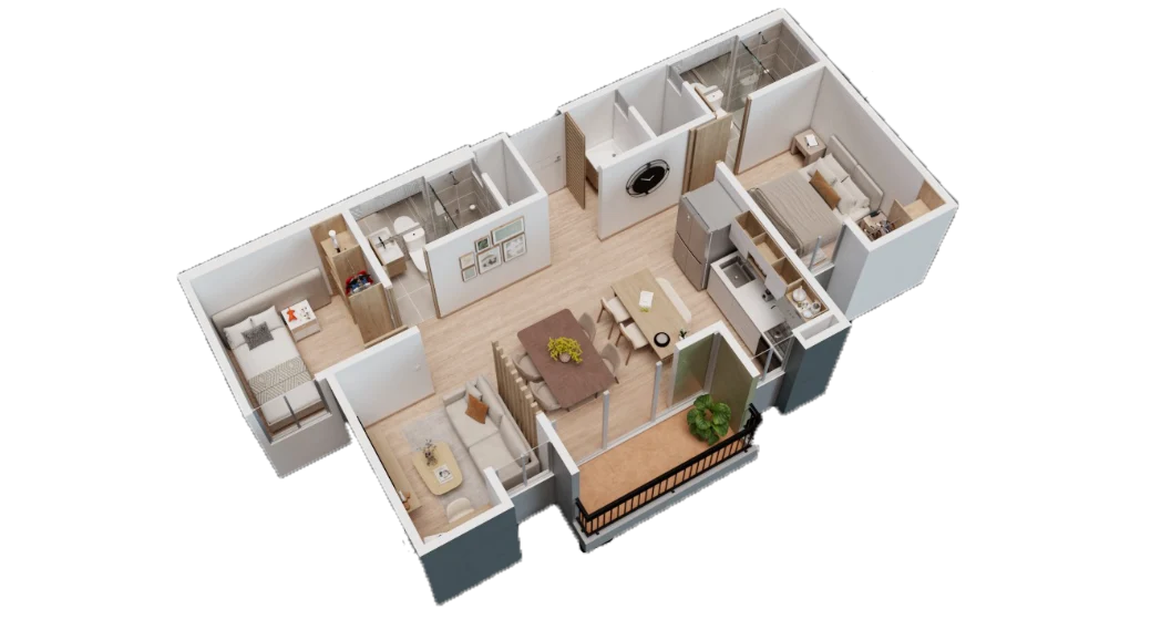 Distribución del apartamento tipo A de OIKOS Entreverde Reservado